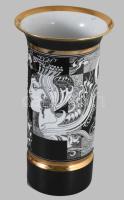 Hollóházi Szász Endre által tervezett mintával díszített porcelán váza. Matricás, jelzett, minimális kopással, m: 30 cm