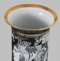 Hollóházi Szász Endre által tervezett mintával díszített porcelán váza. Matricás, jelzett, minimális...