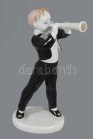 Hollóházi fuvolás, jelzett, hibátlan, m. 14 cm