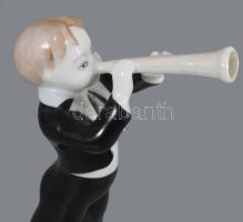 Hollóházi fuvolás, jelzett, hibátlan, m. 14 cm