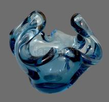 Cseh üveg kínáló. Anyagában színezett, jelzett, hibátlan 12x12 cm