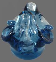 Cseh üveg kínáló. Anyagában színezett, jelzett, hibátlan 12x12 cm