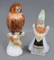 Bodrogkeresztúri bagoly és népi ruhás lány, jelzett, m: 12,5 cm