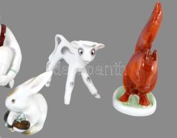 5 darab magyar porcelán figura, közte Zsolnay nyúl. Jelzett, hibátlan