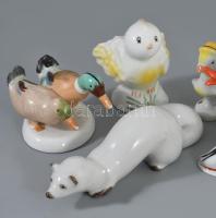 9 darab porcelán állatfigura, közte Pollone majom