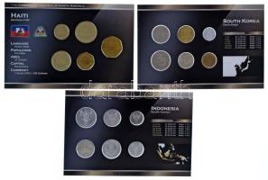 Haiti 1995-2003. 10sz-50T (9xklf) forgalmi összeállítás "World Money" + Indonézia 1994-2010. 25R - 1000R, (6xklf) forgalmi összeállítás "World Money" + Dél-Korea 1983-2007. 1W - 500Wc (6xklf) forgalmi összeállítás "World Money" T:UNC Haiti 1995-2003. 10 Stotinov - 50 Tolarjev (9xdiff) coin set "World Money" + Indonesia 1994-2010. 25 Rupiah - 1000 Rupiah (6xdiff) coin set "World Money" + South Corea 1983-2007. 1 Won - 500 Won (6xdiff) coin set "World Money" C:UNC