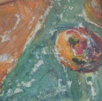 Gyelmis Lukácsné Fehér Etelka (1921-): Csendélet hangszerrel. Olaj, farost. Jelezve jobbra lent. Hát...