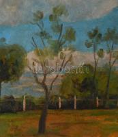 Böhm Lipót, Poldi (1916-1995): Tanyai csönd. Olaj, farost. Jelezve jobbra lent. Hátoldalán autográf ...