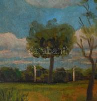 Böhm Lipót, Poldi (1916-1995): Tanyai csönd. Olaj, farost. Jelezve jobbra lent. Hátoldalán autográf ...