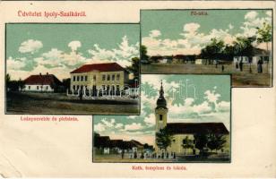 Ipolyszalka, Ipoly-Szalka, Salka; Fő utca, katolikus templom és iskola, leánynevelde és plébánia. Pummerschein György kiadása / schools, main street, church and parish (EB)