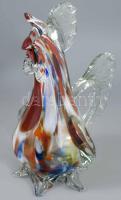 Nagyméretű anyagában színezett iparművész üveg kakas figura, hibátlan, m: 32 cm