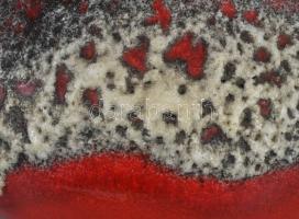 Retro német kerámia váza, lávamázas díszítéssel, jelzett, hibátlan, m: 18 cm