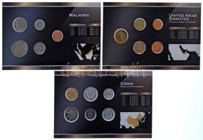 Malajzia 2005-2011. 1s - 50s (5xklf) forgalmi összeállítás "World Money" + Egyesült Arab Emirátusok 2001-2007. 5f-1D (5xklf) forgalmi összeállítás "World Money" + Kína 1982-2008. 1f-1Y (6xklf) forgalmi összeállítás "World Money" T:UNC Malaysia 2005-2011. 1 sen - 50 sen (5xdiff) coin set "World Money" + United Arab Emirates 2001-2007. 5 Fils - 1 Dirham (5xdiff) coin set "World Money" + China 1982-2008. 1 Fen - 1 Yuan (6xdiff) coin set "World Money" C:UNC