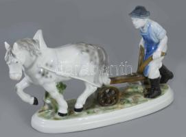 Szántó legény. Kézzel festett, jelzett, hibátlan 26x15 cm