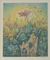 Egresi Zsuzsa (1954-): Piccola dimorra estiva, 1990. Vegyes technika (nyomat?), papír, jelzett, üvegezett keretben, 27,5×21 cm.