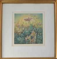 Egresi Zsuzsa (1954-): Piccola dimorra estiva, 1990. Vegyes technika (nyomat?), papír, jelzett, üveg...