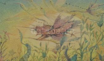 Egresi Zsuzsa (1954-): Piccola dimorra estiva, 1990. Vegyes technika (nyomat?), papír, jelzett, üveg...