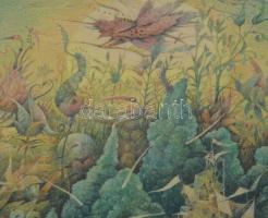 Egresi Zsuzsa (1954-): Piccola dimorra estiva, 1990. Vegyes technika (nyomat?), papír, jelzett, üveg...