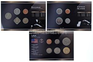Kajmán-szigetek 2002. 1c - 25c (4xklf) forgalmi összeállítás "World Money" + Bahamák 1992-2007. 1c-25c (5xklf) forgalmi összeállítás "World Money" + Amerikai Egyesült Államok 2004-2009. 1c-1$ (6xklf) forgalmi összeállítás "World Money" T:UNC Cayman Islands 2002. 1 Cent - 25 Cents (4xdiff) coin set "World Money" + Bahamas 1992-2007. 1 Cent - 25 Cents (5xdiff) coin set "World Money" + USA 2004-2009. 1 Cent - 1 Dollar (6xdiff) coin set "World Money" C:UNC