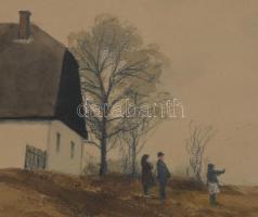 Dobroszláv Lajos (1902-1987): Faluvége. Akvarell, ceruza, papír, jelezve jobbra lent, üvegezett kere...
