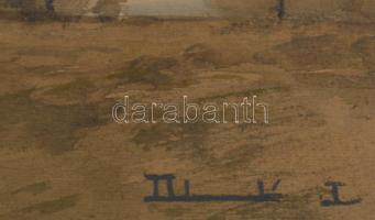 Dobroszláv Lajos (1902-1987): Faluvége. Akvarell, ceruza, papír, jelezve jobbra lent, üvegezett kere...