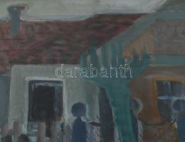 Ballagó Imre (1915-1997): Utcarészlet. Vegyes technika, papír, jelzett. Hátoldalán Képcsarnok Vállal...