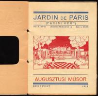 1932 Bp., Jardin de Paris Budapest, műsorfüzet reklámokkal