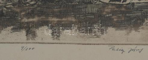 Palicz József (1931-2010): Zagyvapart. Rézkarc, papír, jelzett, számozott (4/100), üvegezett fakeret...