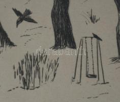 Borsos Miklós (1906-1990): Havas kert. Rézkarc, papír, jelzett, sorszámozott: 92/100, üvegezett fake...