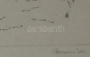 Borsos Miklós (1906-1990): Havas kert. Rézkarc, papír, jelzett, sorszámozott: 92/100, üvegezett fake...