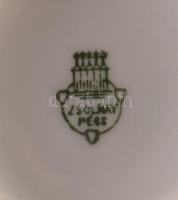 Zsolnay mokkás készlet monogramos festéssel. 10 csésze, 6 db alj, kanna, tejkiöntő. Kézzel festett, ...