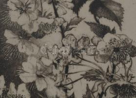 Hertay Mária (1932-2018): Vadcseresznye. Rézkarc, papír, jelzett, számozott (85/100), üvegezett fake...