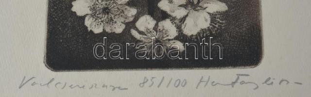 Hertay Mária (1932-2018): Vadcseresznye. Rézkarc, papír, jelzett, számozott (85/100), üvegezett fake...