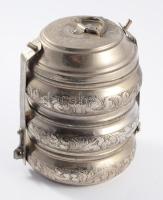 Régi török ételhordó, gazdag díszítéssel, m: 18 cm