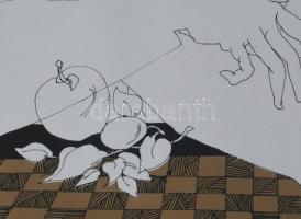 Szász Endre (1926-2003): Hölgy madárral. Szitanyomat, papír, jelzett, számozott (3/25), üvegezett ke...