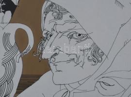 Szász Endre (1926-2003): Hölgy madárral. Szitanyomat, papír, jelzett, számozott (3/25), üvegezett ke...