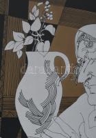 Szász Endre (1926-2003): Hölgy madárral. Szitanyomat, papír, jelzett, számozott (3/25), üvegezett ke...