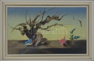 Szekeres Emil (1934-2019): Csendélet madárral. Olaj, farost. Jelzett. Hátoldalán autográf felirattal. Fakeretben. 30x50 cm.