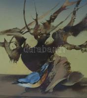 Szekeres Emil (1934-2019): Csendélet madárral. Olaj, farost. Jelzett. Hátoldalán autográf felirattal...