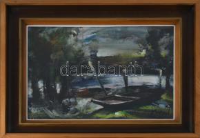 Fodor József (1935-2007): Esti fények. Olaj, farost, jelzett, üvegezett fakeretben, hátoldalán a művész autográf feliratával, 30x40 cm