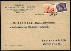 1955 Debrecen, Angyal Endre (1915-1976) irodalomtörténész saját kezűleg aláírt, gépelt levelezőlapja...