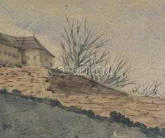 Olvashatatlan jelzéssel: Vár (Sümegi vár?). Akvarell, papír, üvegezett fakeretben, 21×29,5 cm
