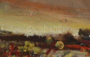 Cs. Pataj Mihály (1921-2008): Alkonyodik. Olaj, farost, jelzett, hátoldalán autográf felirattal, fak...