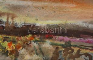 Cs. Pataj Mihály (1921-2008): Alkonyodik. Olaj, farost, jelzett, hátoldalán autográf felirattal, fak...