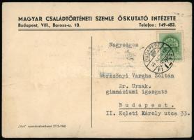 1940 Bp., Baán Kálmán (1908-1962) genealógus, heraldikus, a Magyar Családtörténeti Szemle c. folyóir...