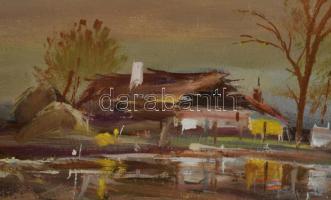 Takács Zoltán (?-): Szentesi tanya. Olaj, farost. Jelzett. Fakeretben. 19x29 cm