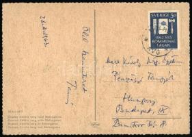 1963 Malmö, Bácskai Tamás (1925-2007) közgazdász, egyetemi tanár saját kezűleg megírt, Svédországból hazaküldött képeslapja