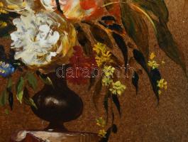 Gallyas Mária (?-): Virágcsendélet. Olaj, farost, jelzett, fakeretben, 24×18 cm
