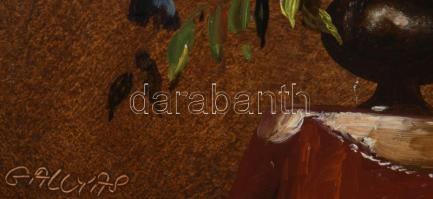 Gallyas Mária (?-): Virágcsendélet. Olaj, farost, jelzett, fakeretben, 24×18 cm