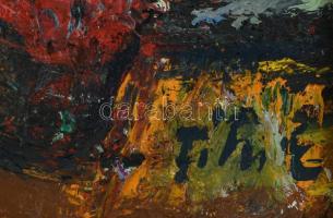 Tóth Ernő (1949- ): Bohócok, olaj, karton, jelzett, FAkeretben, 23×23 cm